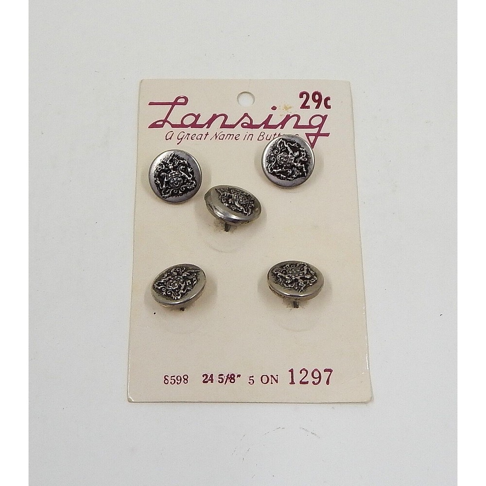 Lansing Buttons Set of 5 Silver Shank Crest 8598 5/8" Size 24